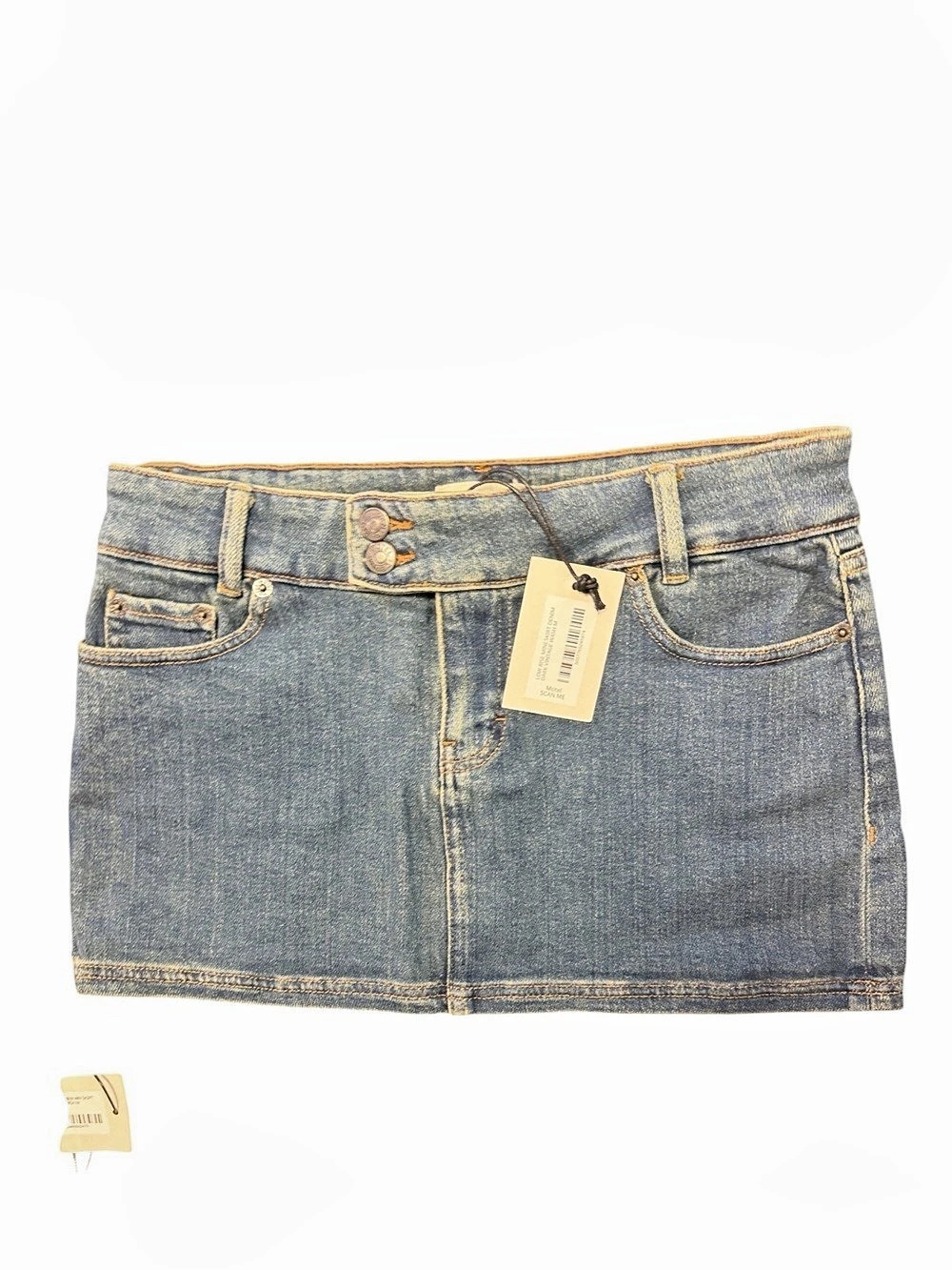 Motel Denim Raw Hem Mini Skirt Blue Waist M